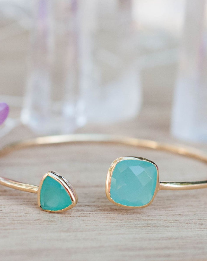 Aqua Chalcedony Bohemian Bangle Bracelet * Gold Plated 18k or Silver Plated *Gemstone * Gypsy * Adjustable * Statement * Stacking *BJB006A