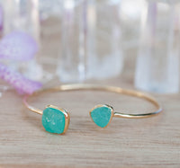 Rough Aqua Chalcedony Bangle Bracelet * Gold Plated 18k or Silver Plated* Gemstone * Adjustable * Statement * Stacking * Raw * BJB008A