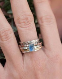 Rainbow Moonstone Spinner Ring *Meditation* Spinning * Anxiety *Hammered * Worry * Spin * Thin Band * Sterling Silver *Copper *Bronze BJS025
