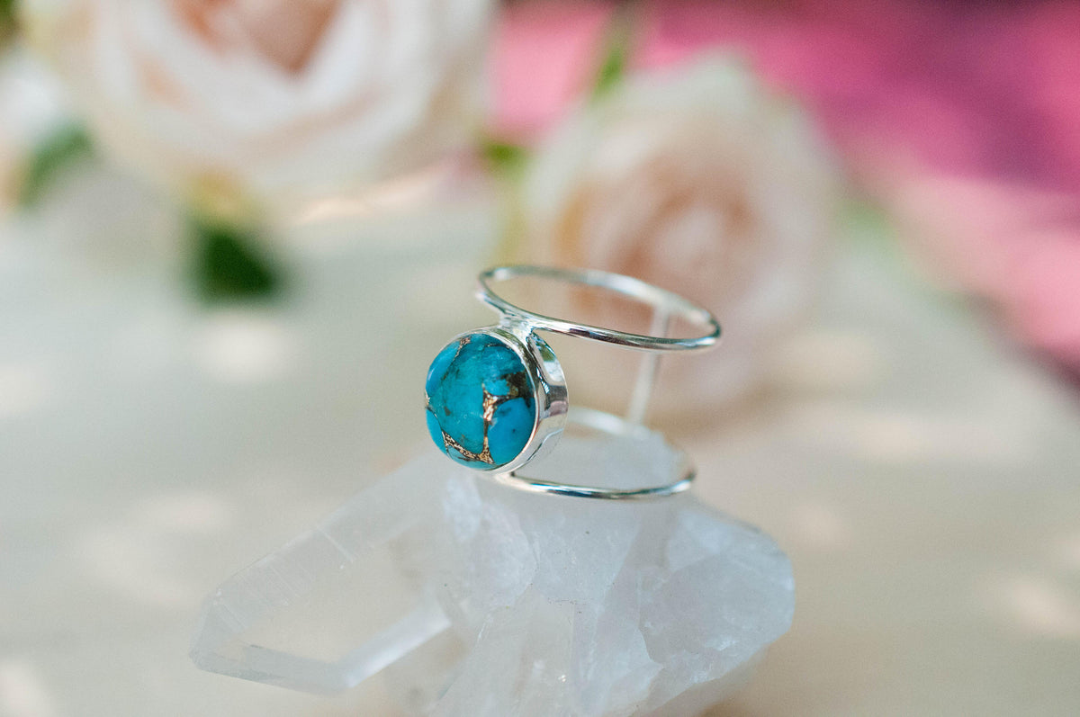 Turquoise Ring * Sterling Silver 925* Statement * Gemstone * Copper Turquoise * Organic * Ocean * Blue * Natural* Handmade* Thin Band BJR002