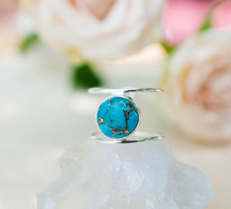 Turquoise Ring * Sterling Silver 925* Statement * Gemstone * Copper Turquoise * Organic * Ocean * Blue * Natural* Handmade* Thin Band BJR002