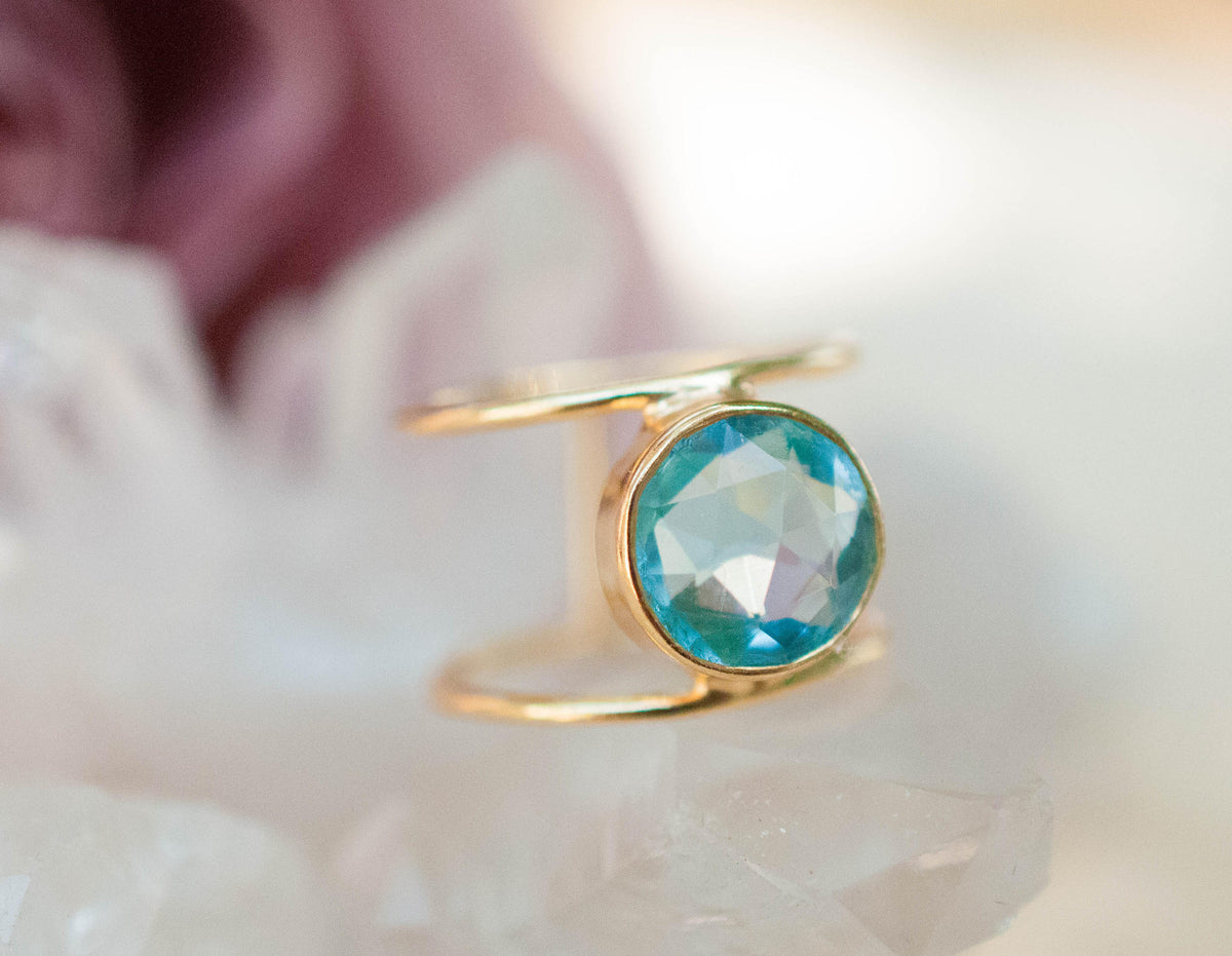 Blue Topaz Ring * Gold Ring * Statement Ring * Gemstone Ring * Blue * Bridal Ring * Wedding Ring * Organic Ring * Natural*BJR019