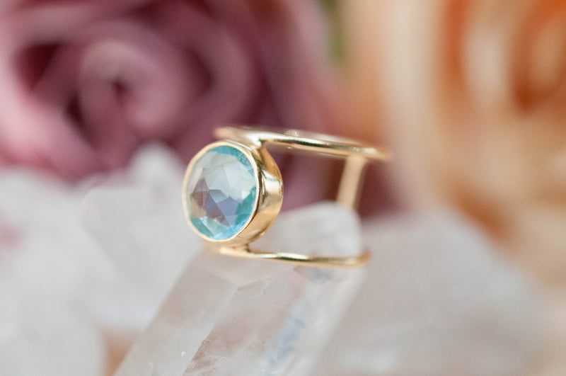 Blue Topaz Ring * Gold Ring * Statement Ring * Gemstone Ring * Blue * Bridal Ring * Wedding Ring * Organic Ring * Natural*BJR019