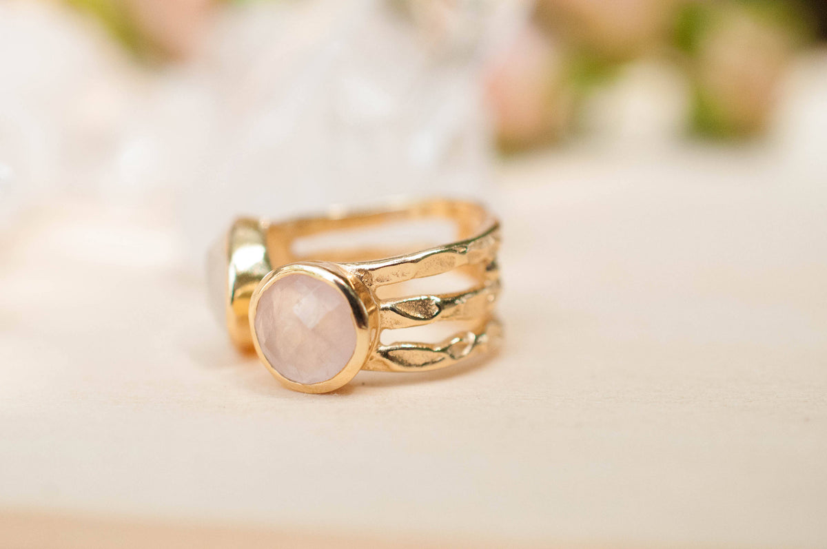 Rose Quartz Ring * Moonstone Gold Ring * Statement Ring * Gemstone Ring * Pink * Bridal Ring * Wedding Ring * Organic Ring * Natural *BJR087