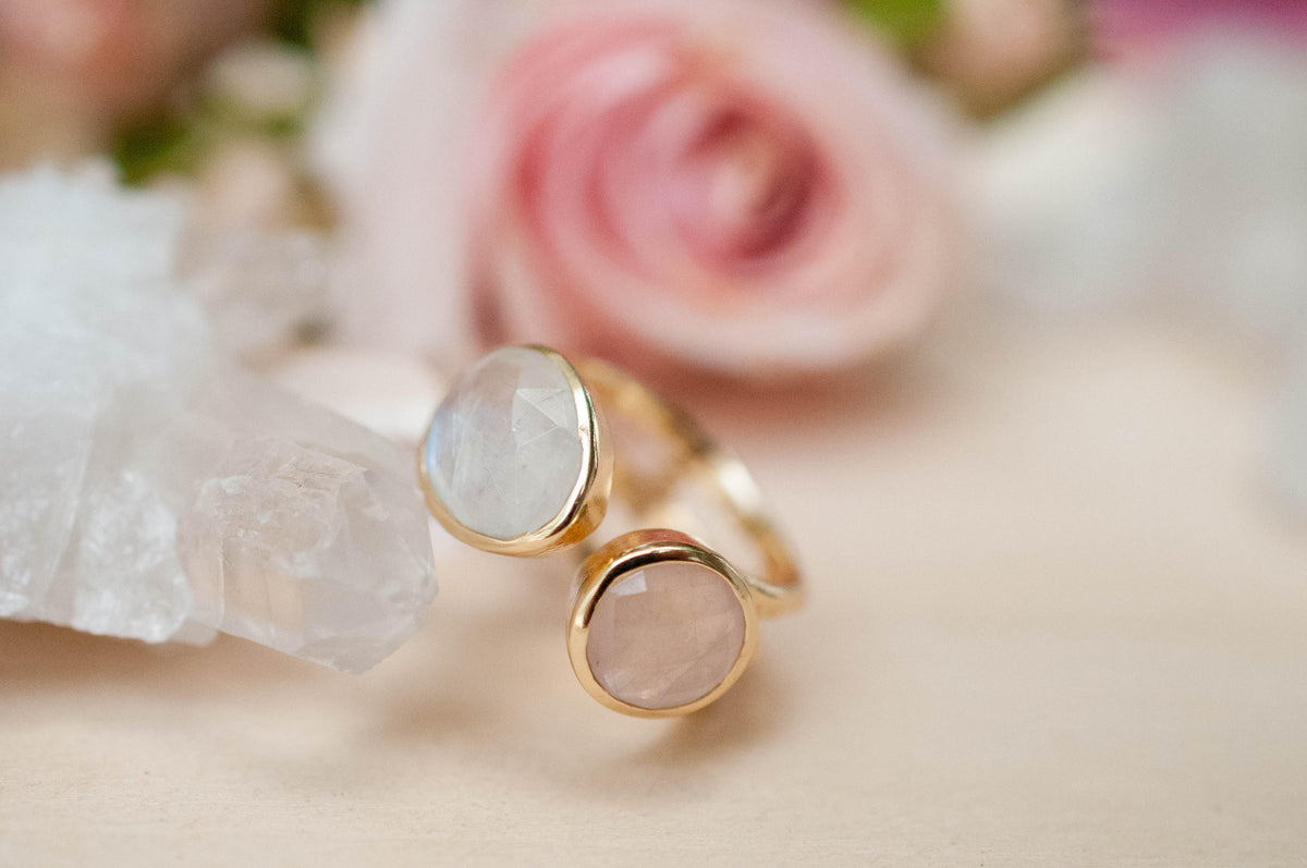 Rose Quartz Ring * Moonstone Gold Ring * Statement Ring * Gemstone Ring * Pink * Bridal Ring * Wedding Ring * Organic Ring * Natural *BJR087