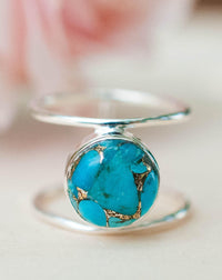 Turquoise Ring * Sterling Silver 925* Statement * Gemstone * Copper Turquoise * Organic * Ocean * Blue * Natural* Handmade* Thin Band BJR002