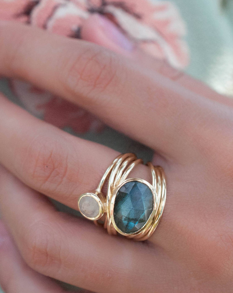 Gold Plated 18k Ring * Labradorite * Moonstone * Gemstones * Handmade * Statement * Natural * Organic * Gift for her * Jewelry*Bycila*BJR073