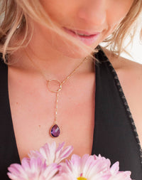 Amethyst * Tear Drop * Lariat Necklace * Gold * Silver * Mix Metals * Gemstone * Statement * Bycila *Bridesmaid *BJN001-16M