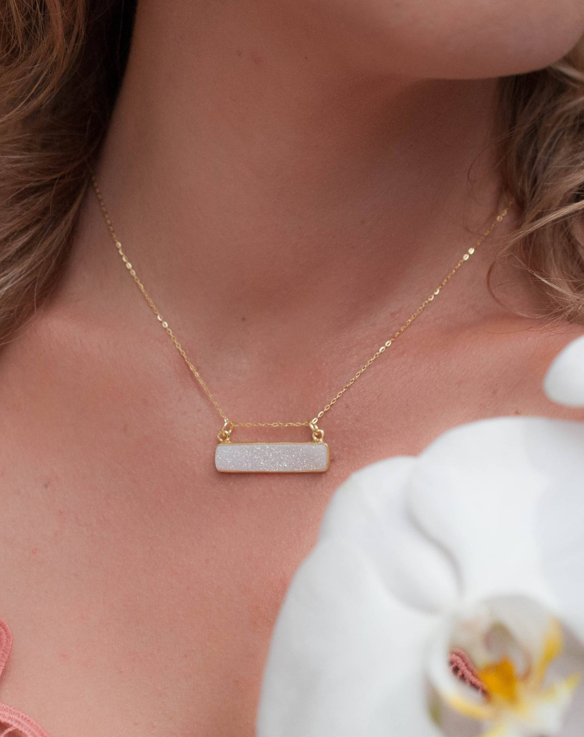Leone Necklace * White Druzy * Gold Vermeil or Sterling Silver 925 * BJN045