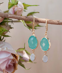 Karine Earrings * Aqua Chalcedony & Moonstone * Gold Plated 18k * BJE072