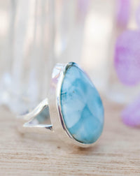 Larimar Ring * Tear Drop * Sterling Silver 925 * Gemstone * Natural * Statement * Handmade * Semi Precious Stone * Bohemian * Chic * BJR116