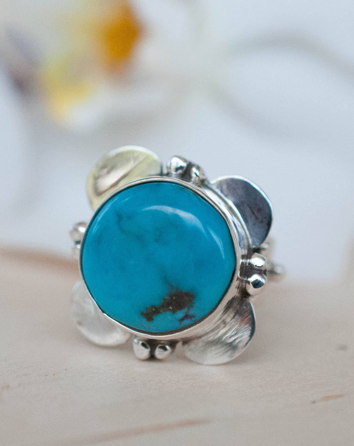 Turquoise Flower Ring * Sterling Silver 925 * Gemstone * Blue * Natural * Statement * Handmade *Semi Precious Stone *Bohemian *Chic *BJR230