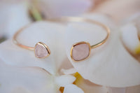 Rose Quartz Bangle Bracelet * Gold Plated 18k or Silver Plated or Rose Gold Plated * Gemstone * Adjustable * Statement *  Stacking * BJB004B