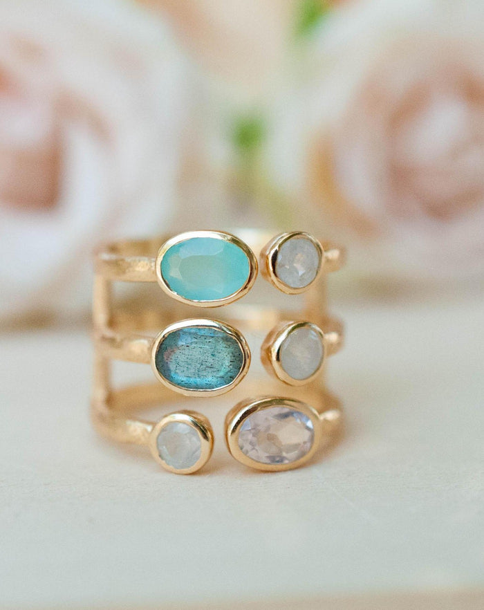 SALE Gemstones Gold Ring * Statement Birthstone* Gold Vermeil Ring * Amethyst * Labradorite * Moonstone * Teal Chalcedony * Aqua*BJR090