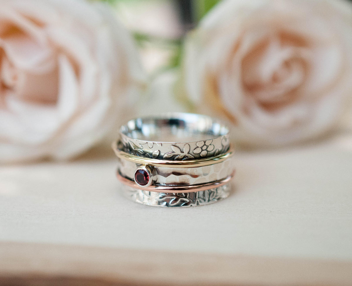 Garnet Spinner Ring * Garnet * Meditation Ring* Spinning Ring * Anxiety Ring * Worry Ring * Boho Ring * Spin Ring * Statement Ring * BJS026