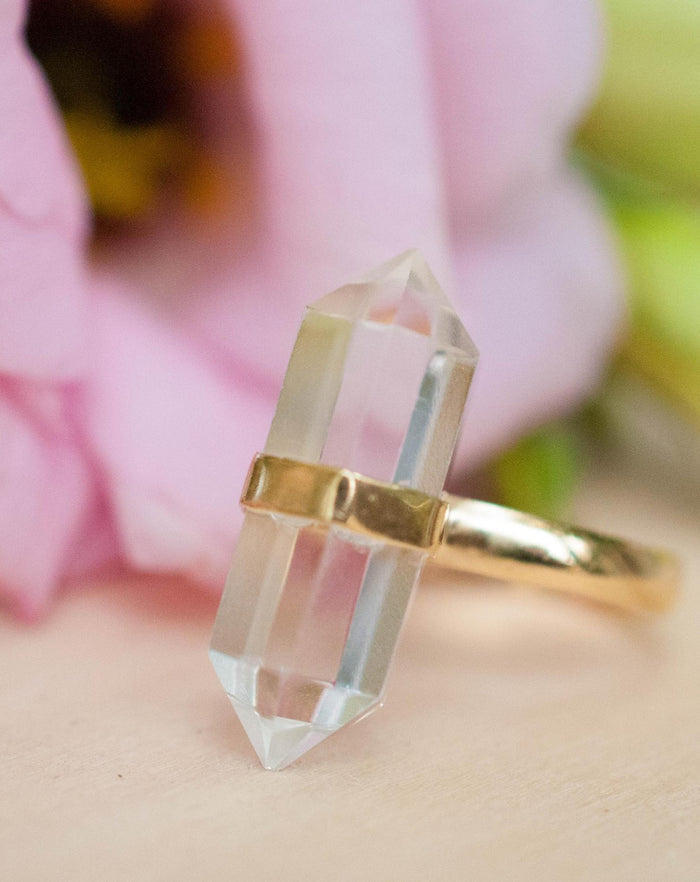 Gold Plated 18k Ring * Crystal Quartz  * Gemstones * Handmade * Statement * Natural * Organic * Gift for her * Jewelry*Bycila*BJR226