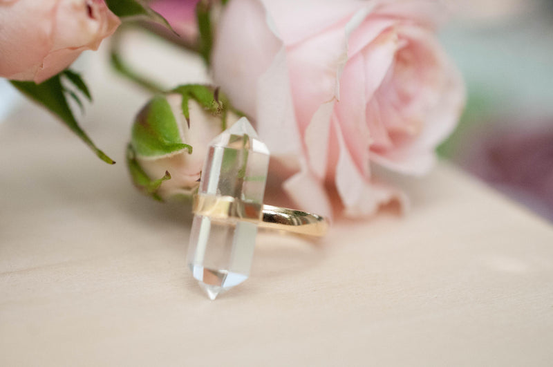 Gold Plated 18k Ring * Crystal Quartz  * Gemstones * Handmade * Statement * Natural * Organic * Gift for her * Jewelry*Bycila*BJR226