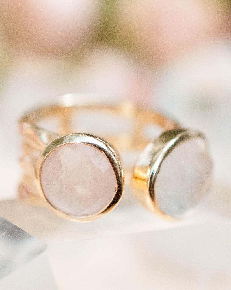 Rose Quartz Ring * Moonstone Gold Ring * Statement Ring * Gemstone Ring * Pink * Bridal Ring * Wedding Ring * Organic Ring * Natural *BJR087