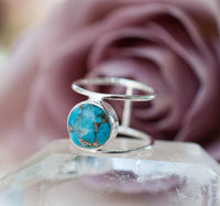 Turquoise Ring * Sterling Silver 925* Statement * Gemstone * Copper Turquoise * Organic * Ocean * Blue * Natural* Handmade* Thin Band BJR002