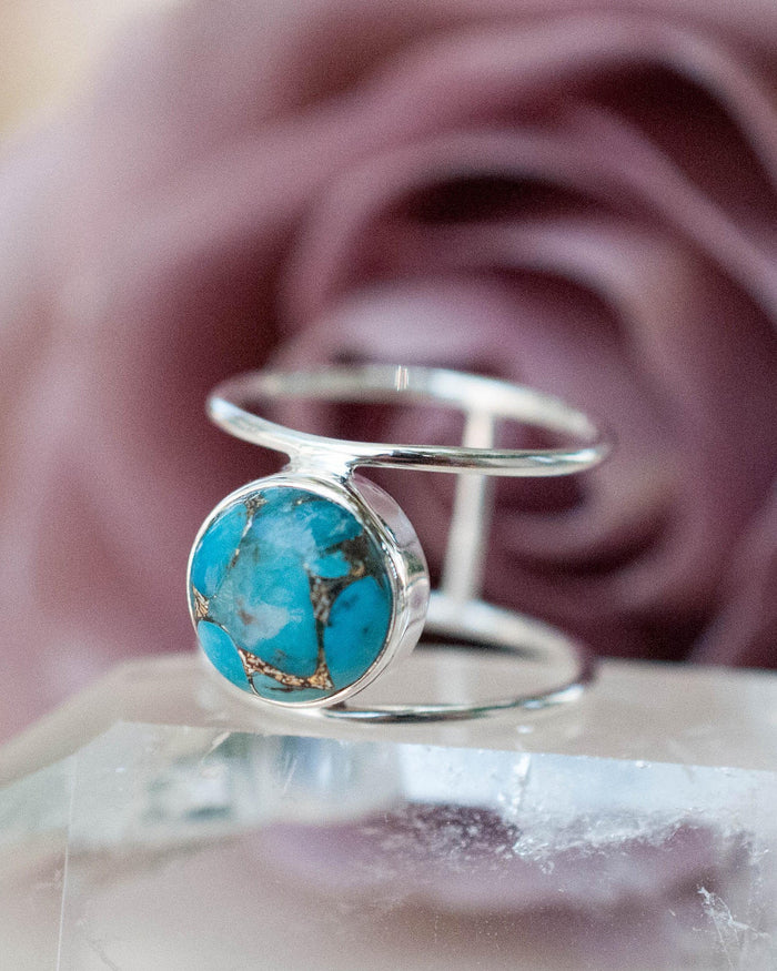 Turquoise Ring * Sterling Silver 925* Statement * Gemstone * Copper Turquoise * Organic * Ocean * Blue * Natural* Handmade* Thin Band BJR002