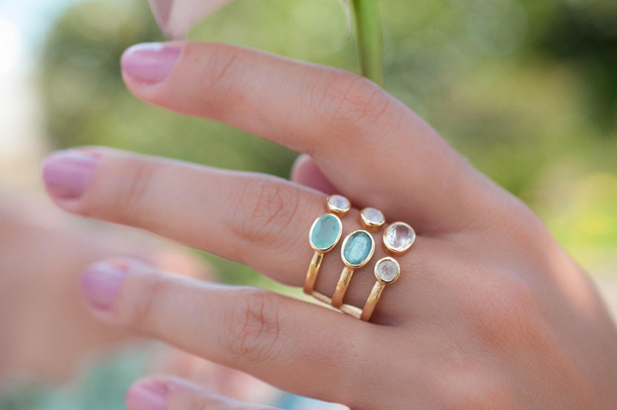 SALE Gemstones Gold Ring * Statement Birthstone* Gold Vermeil Ring * Amethyst * Labradorite * Moonstone * Teal Chalcedony * Aqua*BJR090