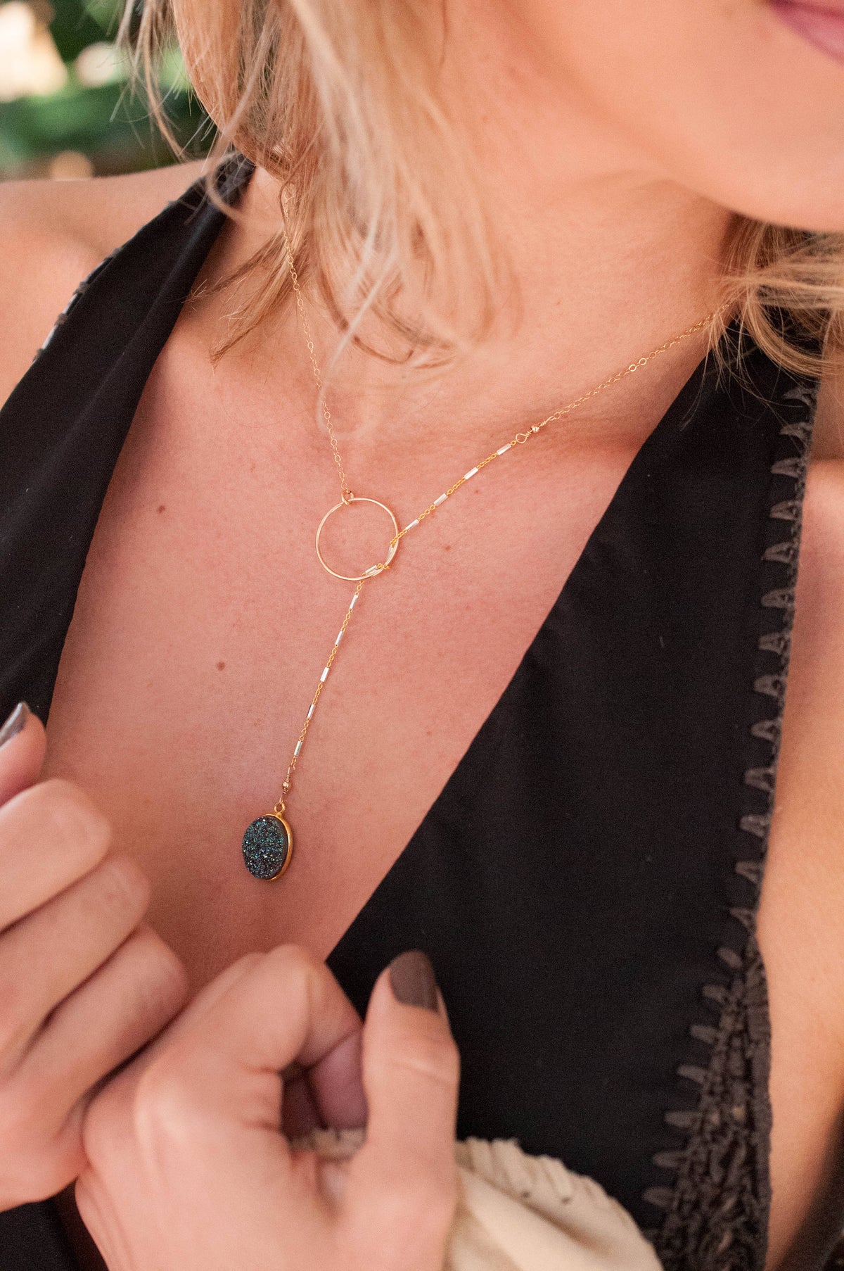Heloisa Oval Necklace * Blue Druzy * Gold Filled or Sterling Silver * BJN056
