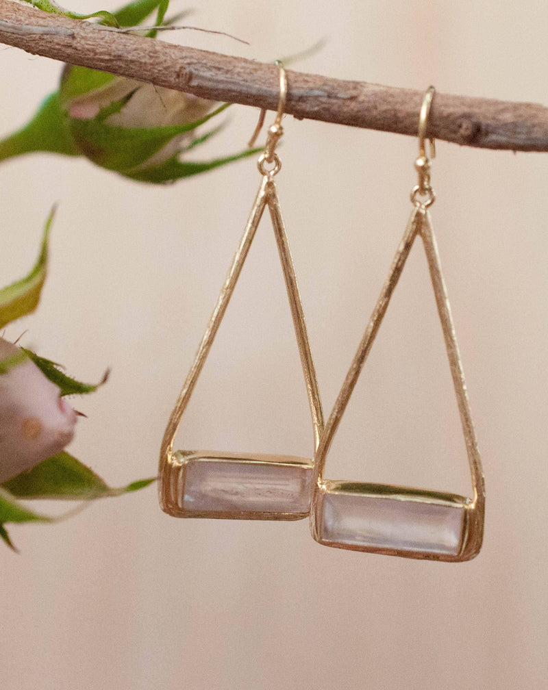 Marina Earrings * Rose Quartz * Gold Plated 18k or Silver Plated * BJE004A
