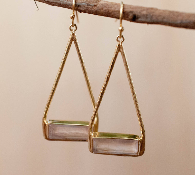 Marina Earrings * Rose Quartz * Gold Plated 18k or Silver Plated * BJE004B