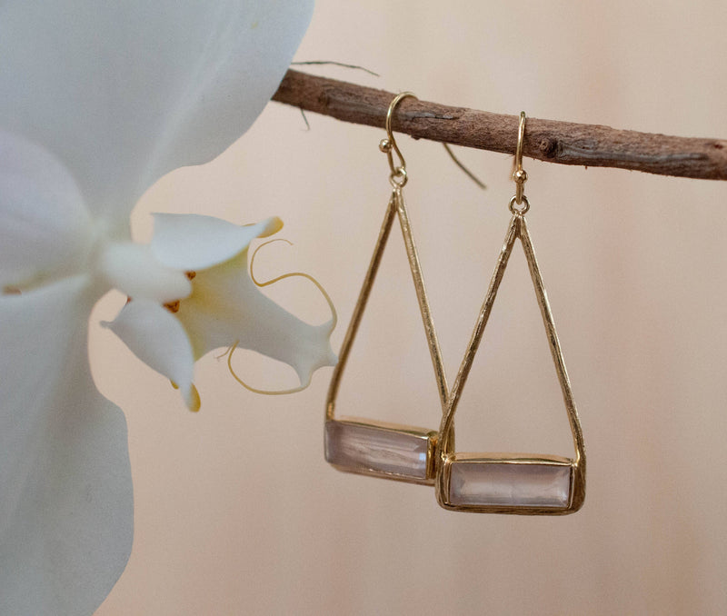 Marina Earrings * Rose Quartz * Gold Plated 18k or Silver Plated * BJE004A