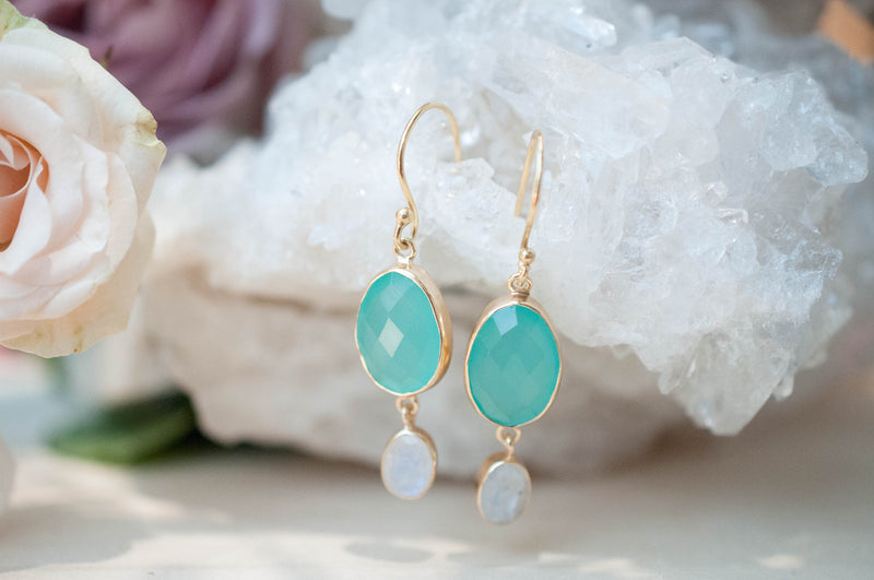 Karine Earrings * Aqua Chalcedony & Moonstone * Gold Plated 18k * BJE072