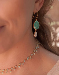 Karine Earrings * Aqua Chalcedony & Moonstone * Gold Plated 18k * BJE072