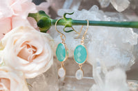 Karine Earrings * Aqua Chalcedony & Moonstone * Gold Plated 18k * BJE072