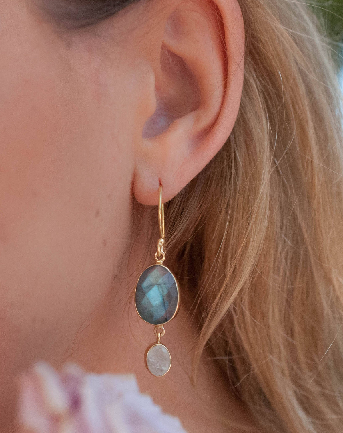 Karine Earrings * Labradorite & Moonstone * Gold Plated 18k * BJE071