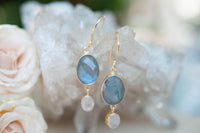 Karine Earrings * Labradorite & Moonstone * Gold Plated 18k * BJE071