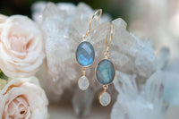 Karine Earrings * Labradorite & Moonstone * Gold Plated 18k * BJE071