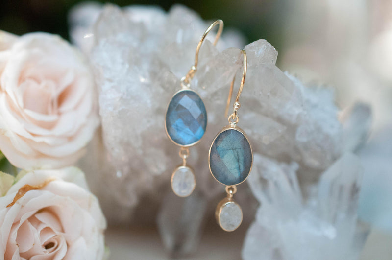 Karine Earrings * Labradorite & Moonstone * Gold Plated 18k * BJE071