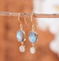 Karine Earrings * Labradorite & Moonstone * Gold Plated 18k * BJE071