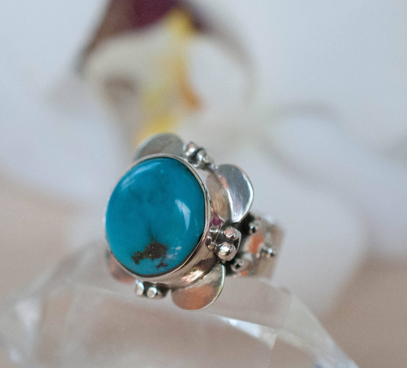 Turquoise Flower Ring * Sterling Silver 925 * Gemstone * Blue * Natural * Statement * Handmade *Semi Precious Stone *Bohemian *Chic *BJR230