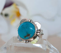 Turquoise Flower Ring * Sterling Silver 925 * Gemstone * Blue * Natural * Statement * Handmade *Semi Precious Stone *Bohemian *Chic *BJR230