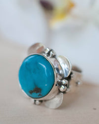 Turquoise Flower Ring * Sterling Silver 925 * Gemstone * Blue * Natural * Statement * Handmade *Semi Precious Stone *Bohemian *Chic *BJR230