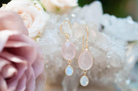 Karine Earrings * Rose Quartz & Moonstone * Gold Plated 18K * BJE073