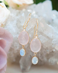 Karine Earrings * Rose Quartz & Moonstone * Gold Plated 18K * BJE073