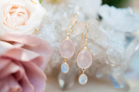 Karine Earrings * Rose Quartz & Moonstone * Gold Plated 18K * BJE073