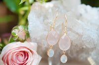 Karine Earrings * Rose Quartz & Moonstone * Gold Plated 18K * BJE073