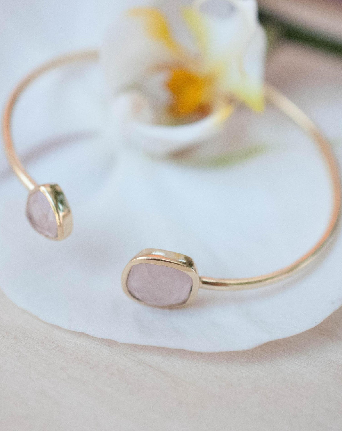 Rose Quartz Bangle Bracelet * Gold Plated 18k or Silver Plated * Gemstone * Gypsy * Hippie * Adjustable * Statement *  Stacking * BJB004A