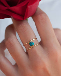 Copper Turquoise Ring * Gold * Statement * Gemstone * Natural * Organic * Ocean * Blue * Mermaid * Handmde * Double Band * Everyday BJR026