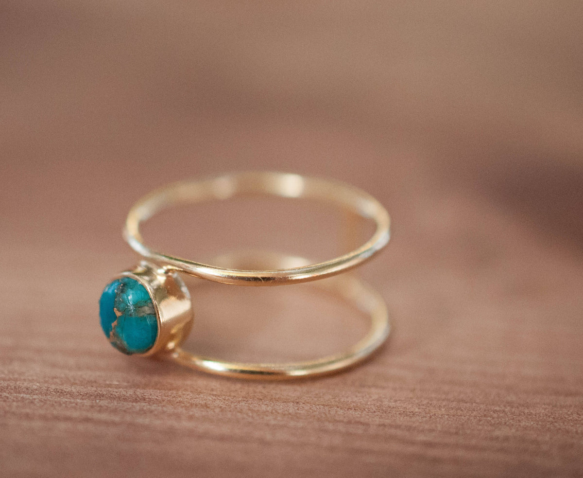 Copper Turquoise Ring * Gold * Statement * Gemstone * Natural * Organic * Ocean * Blue * Mermaid * Handmde * Double Band * Everyday BJR026