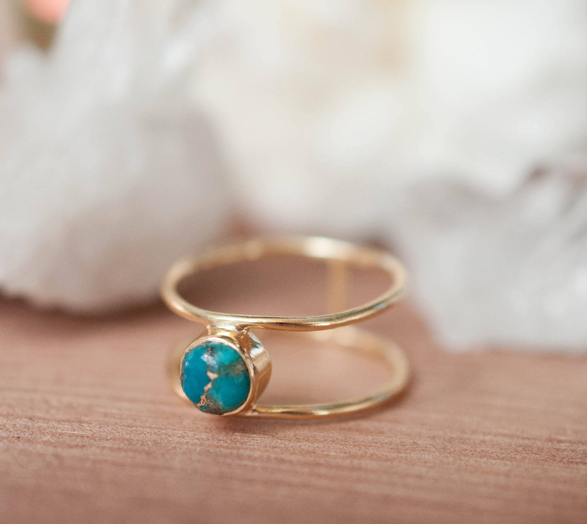 Copper Turquoise Ring * Gold * Statement * Gemstone * Natural * Organic * Ocean * Blue * Mermaid * Handmde * Double Band * Everyday BJR026