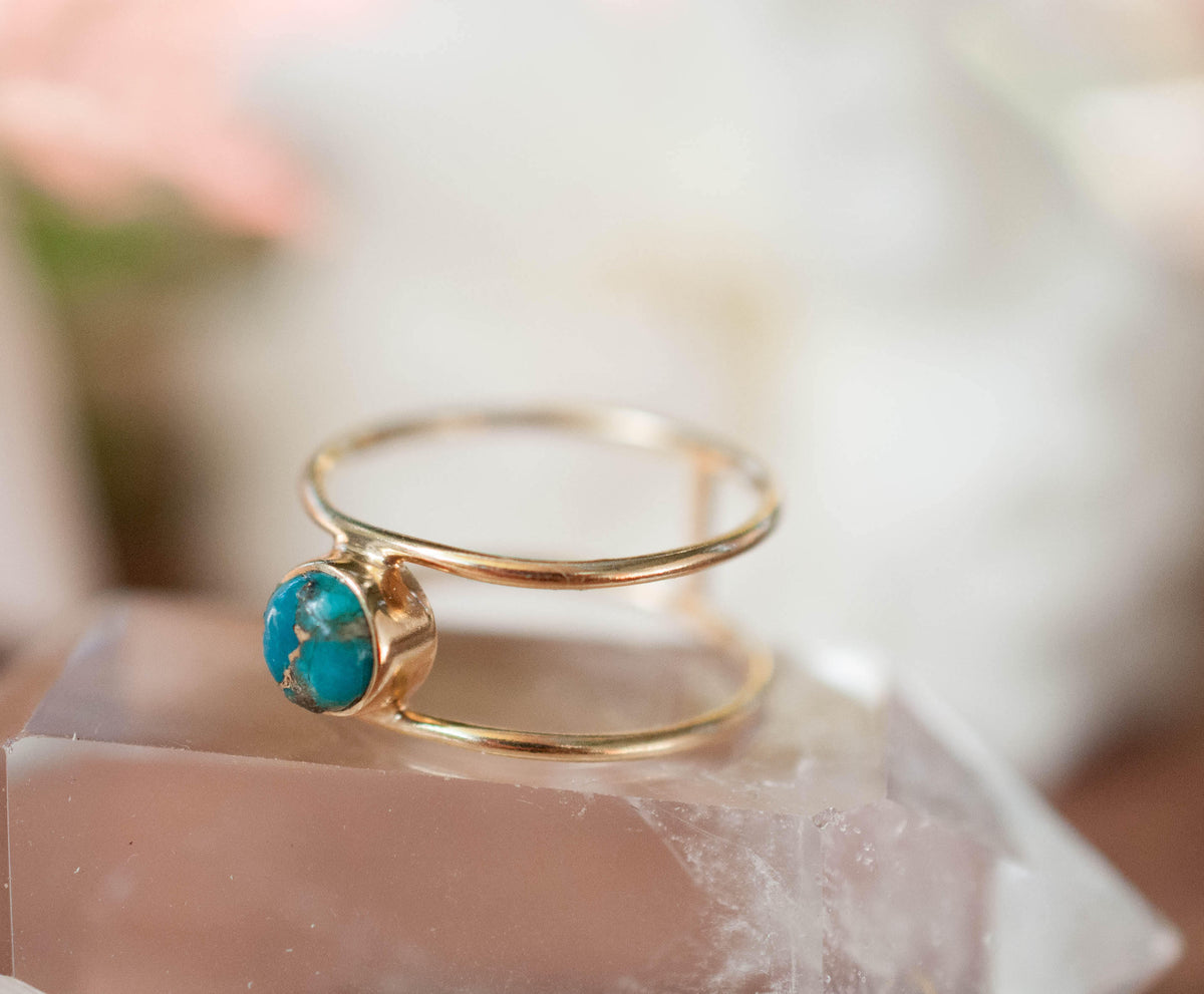 Copper Turquoise Ring * Gold * Statement * Gemstone * Natural * Organic * Ocean * Blue * Mermaid * Handmde * Double Band * Everyday BJR026