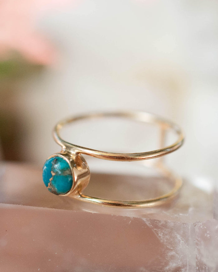 Copper Turquoise Ring * Gold * Statement * Gemstone * Natural * Organic * Ocean * Blue * Mermaid * Handmde * Double Band * Everyday BJR026
